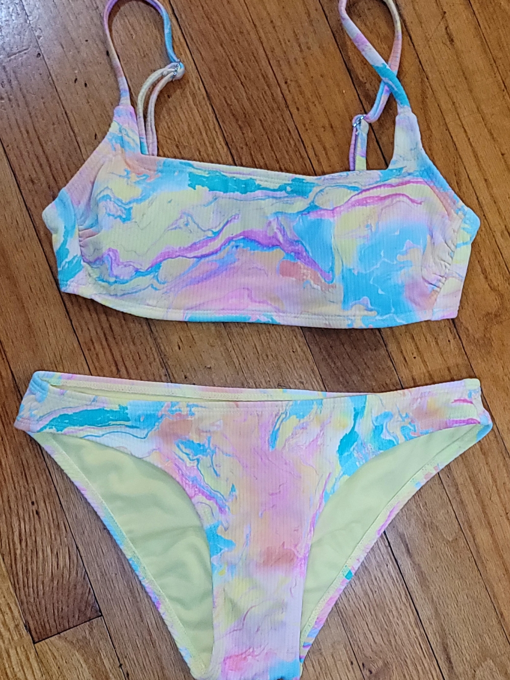 Xhilaration Pastel Marble Two-Piece Bikini - Yellow, Pink & Blue